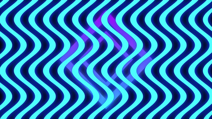Neon blue lines wave over purple diamonds in a looping digital animation.