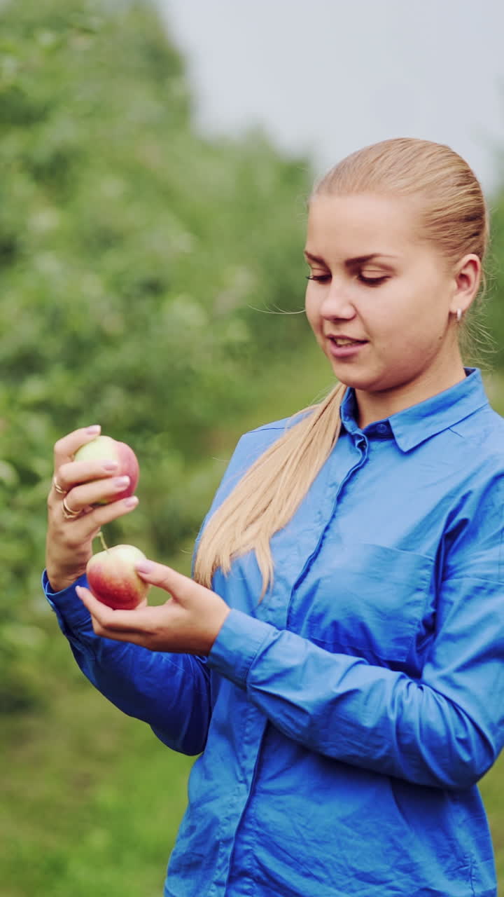 woman hand picking an apple Vertical video