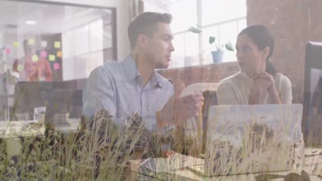 animación del paisaje sobre diversas personas de negocios en la oficina