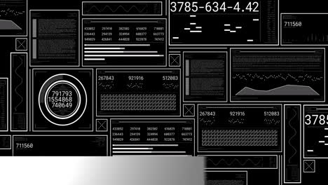 animación de noticias sobre varios datos y gráficos en fondo negro