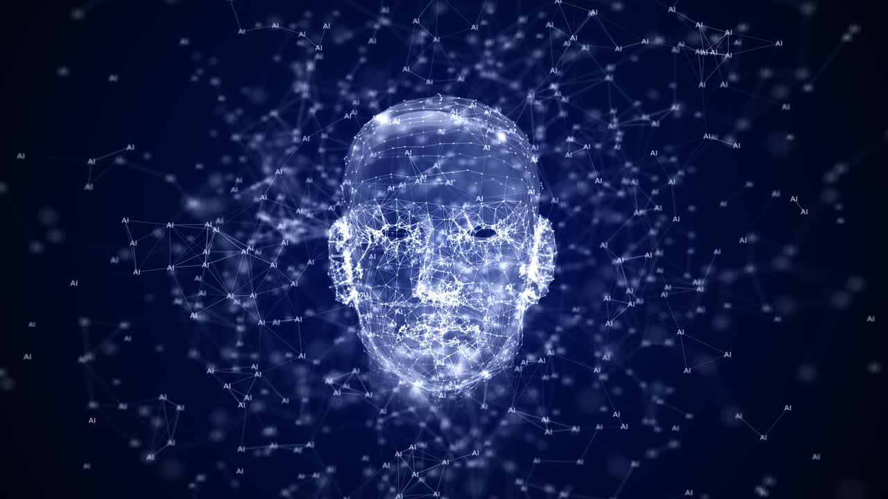 Ai artificial intelligence human head connection circuit board binary code background machine