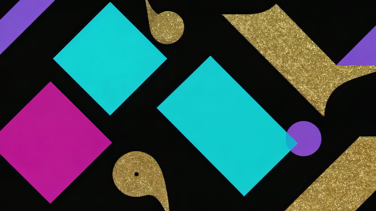 Abstract Geometric Shapes with Glitter on Black Background