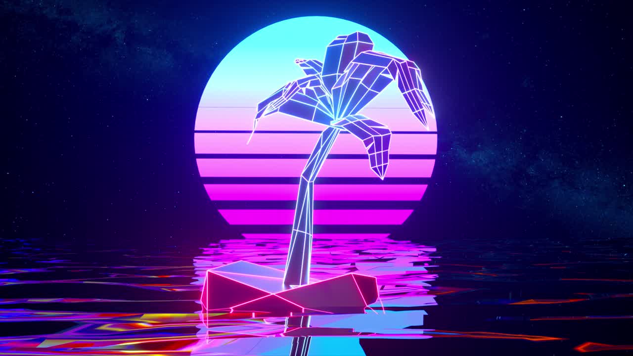 la puesta de sol de la isla de las ondas retro