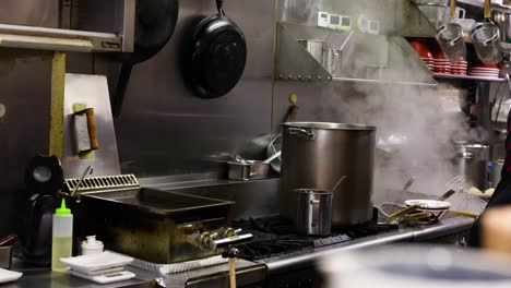 chefs working, cooking in a steamy kitchen