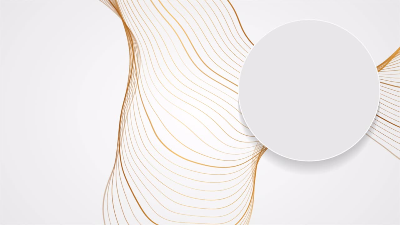 Golden shiny wavy lines and grey circle abstract motion background