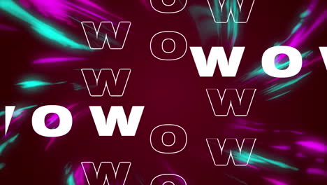 animación digital de texto wow contra ondas digitales en fondo púrpura
