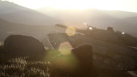 old-rusty-tank-in-the-desert-at-sunset