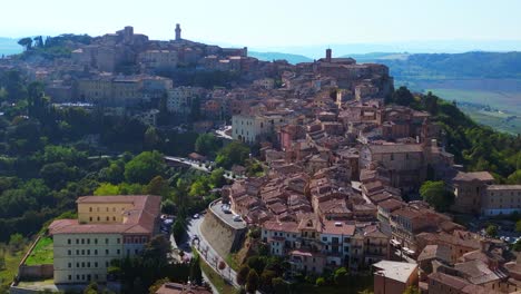 Smooth-aerial-top-view-flight-Montepulciano-Tuscany-Medieval-mountain-village