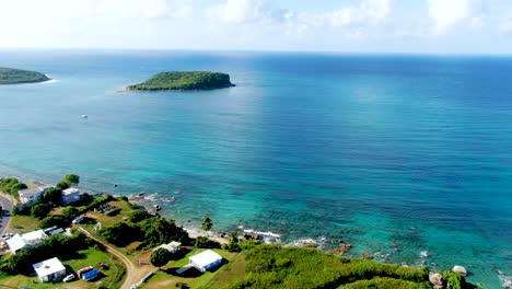 aerial pan left shot of cayo real on sunny day, vieques, puerto rico