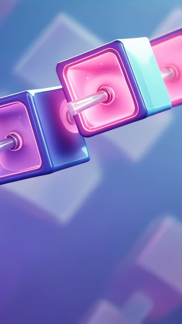 Vertical video: Rotating cube trio initiating detachment and droplet settling, spinning in 3D space