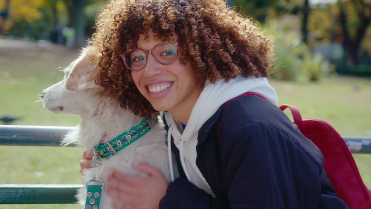 Portrait of Happy Female Owner with Cute Dog Outdoors