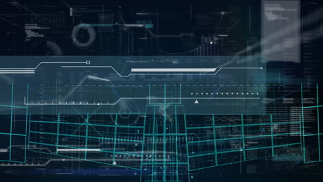 digital animation of computer interface with data processing against blue background