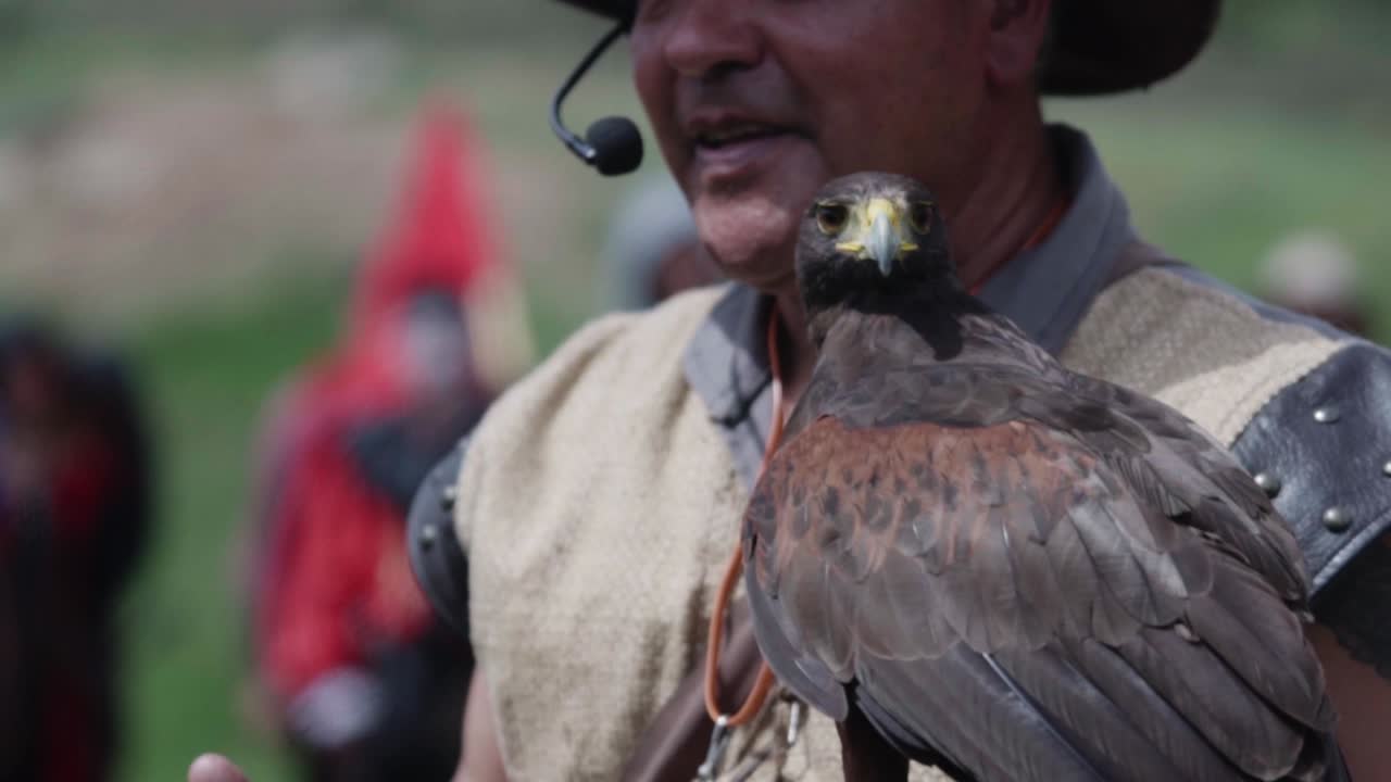 Falconer with a bird of prey