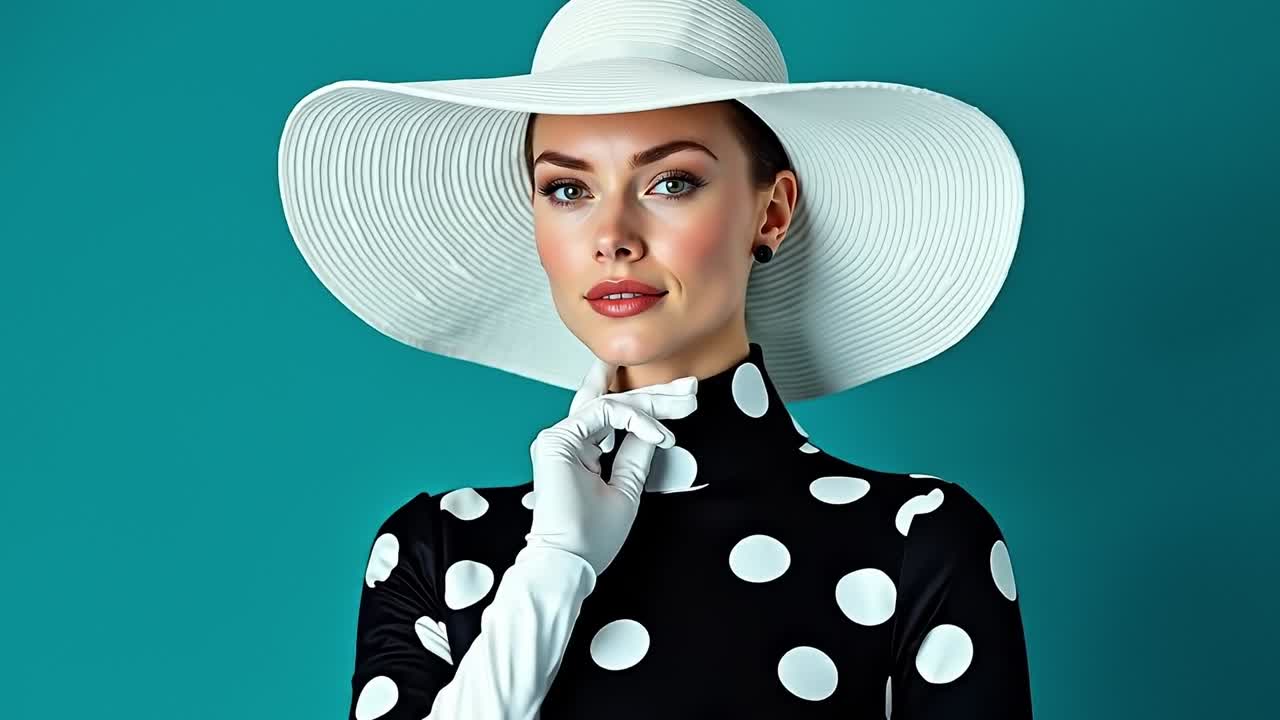 A woman wearing a white hat and white gloves