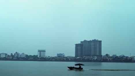 handheld view of hanoi city in the dusk