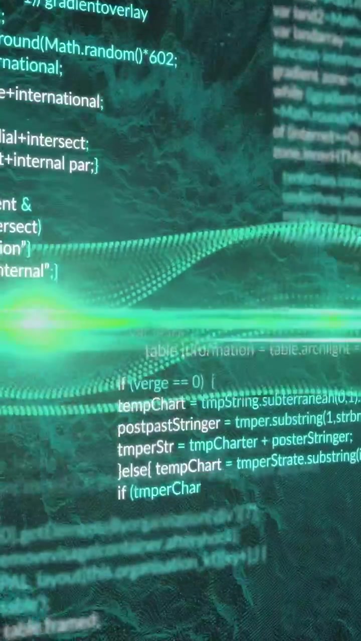 Animation d'un motif d'ondes et de langage informatique avec des ondes dynamiques sur fond noir