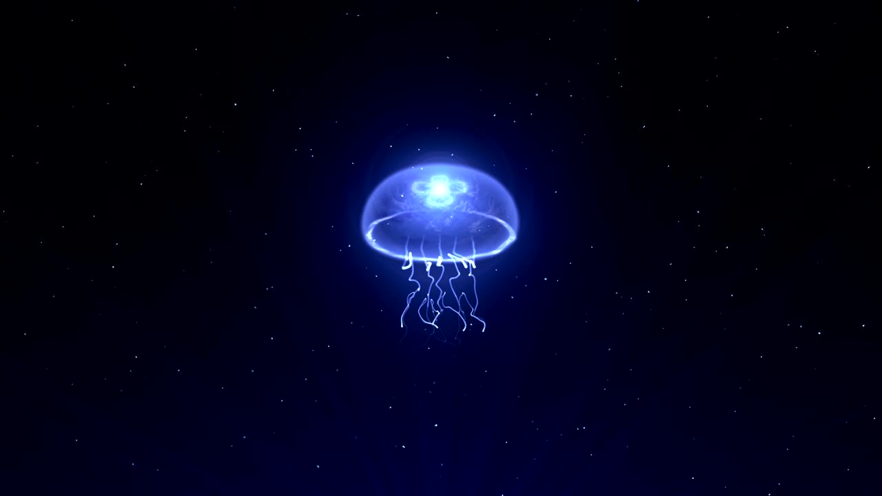 medusas iluminadas con luz de color bajo el agua, animación cg, bucle
