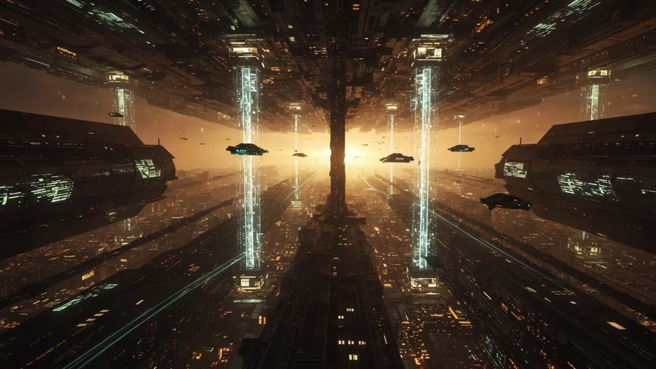 Exploring a Futuristic Cosmic Cityscape: An Engaging Journey Through an Otherworldly Environment with Advanced Technology and Intricate Structures in a Dazzling Setting