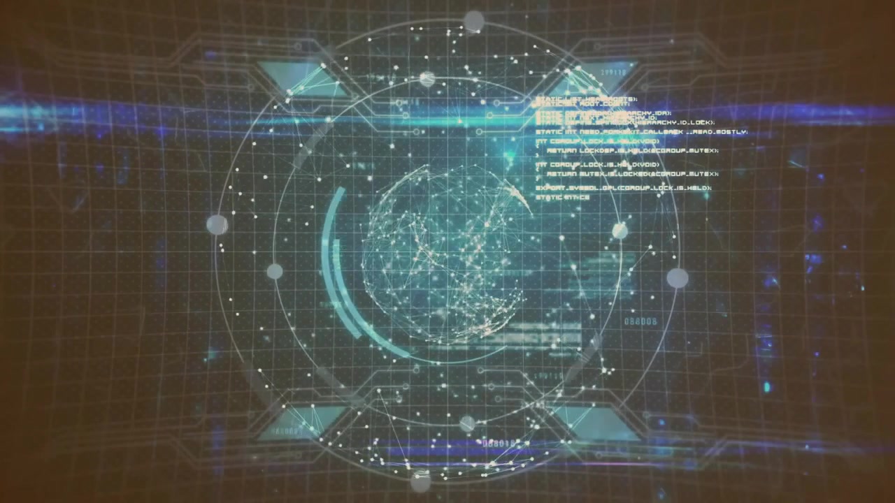 3D holographic globe rotating within cyber interface featuring data arcs and glowing network nodes