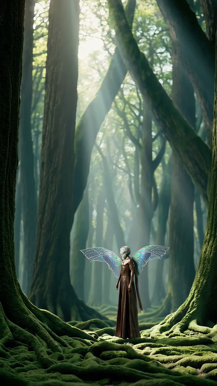 Ethereal Winged Figure in a Magical Forest