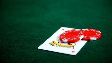 Playing-card,-dices-and-casino-chips-on-poker-table-4k