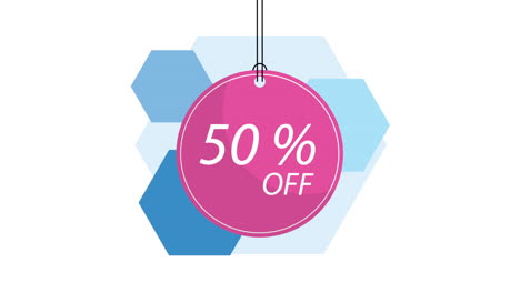 el 50% de descuento en la animación comercial de la etiqueta