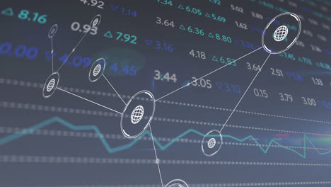 animación de la red de conexiones con iconos sobre el mercado de valores