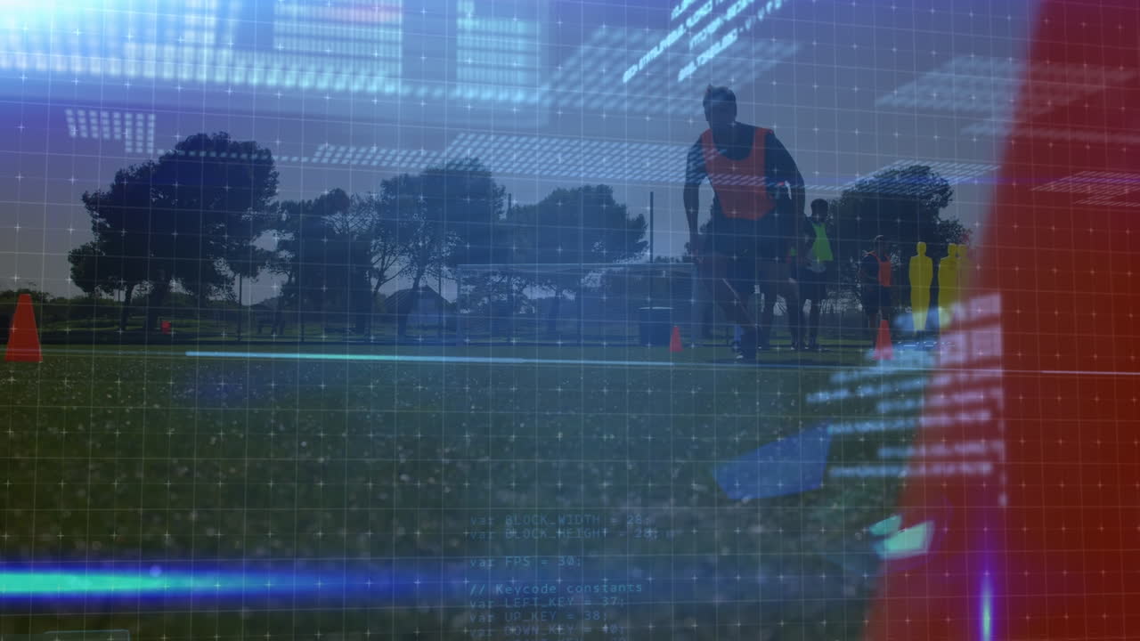 축구 선수들에 대한 디지털 인터페이스의 애니메이션