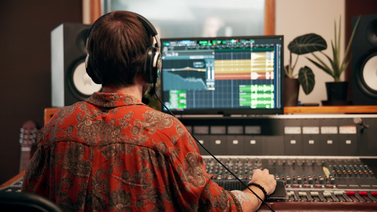 Sound Engineer Working in Music Studio