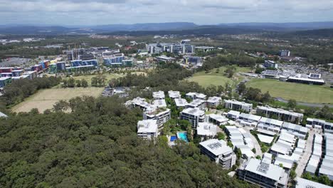 Apartments And Condominiums Along Musgrave Avenue In Southport, Queensland, Australia. Aerial Drone Shot