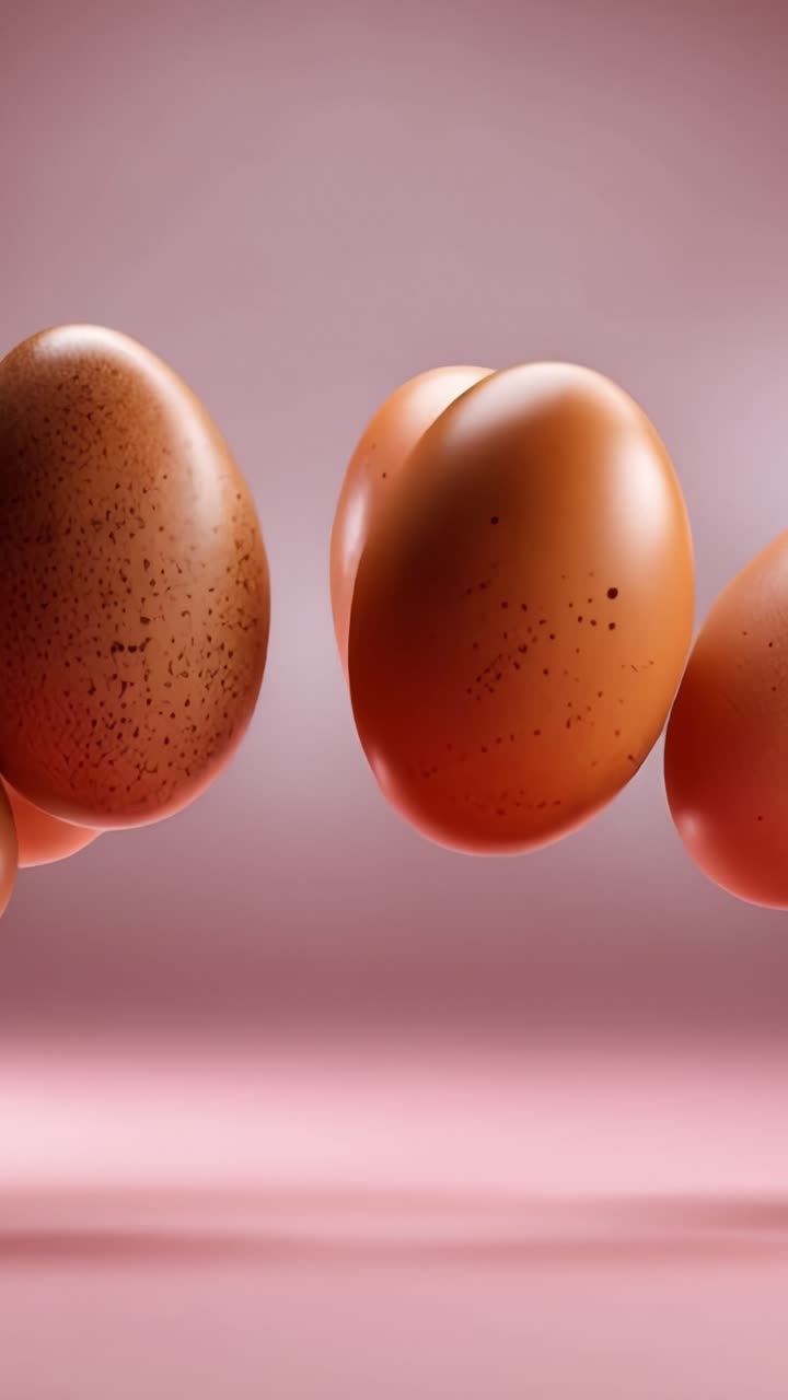 A Stunning Display of Brown Eggs in Motion Against a Soft Pink Background, Capturing the Beautiful Curves and Textures of Their Surfaces