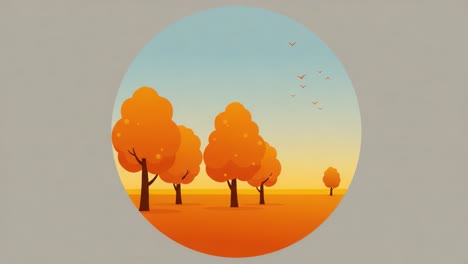 Serene Autumn Landscape with Vibrant Orange Trees and Tranquil Sky Captured in Two Frames Illustrating the Beauty of Nature&#039;s Transition