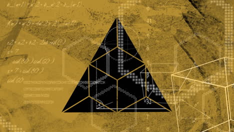 formas geométricas contra el diseño de triángulo en fondo amarillo texturizado
