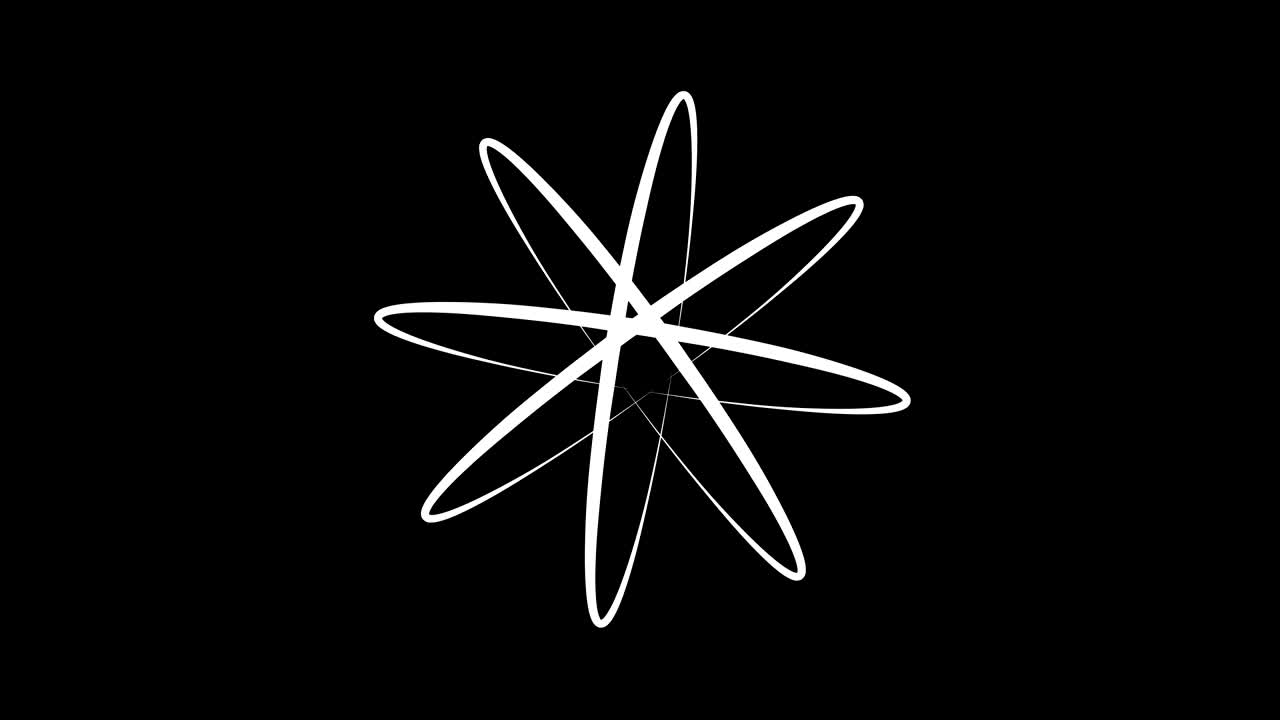 16:9 영상 형식으로 풀 스크린에서 중앙으로 사라지는 크기를 줄여 시계 방향으로 회전하는 스트로보스코픽 및 최면 효과를 가진 흑백 그래픽 객체