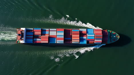 aerial view of a container ship sailing on the ocean