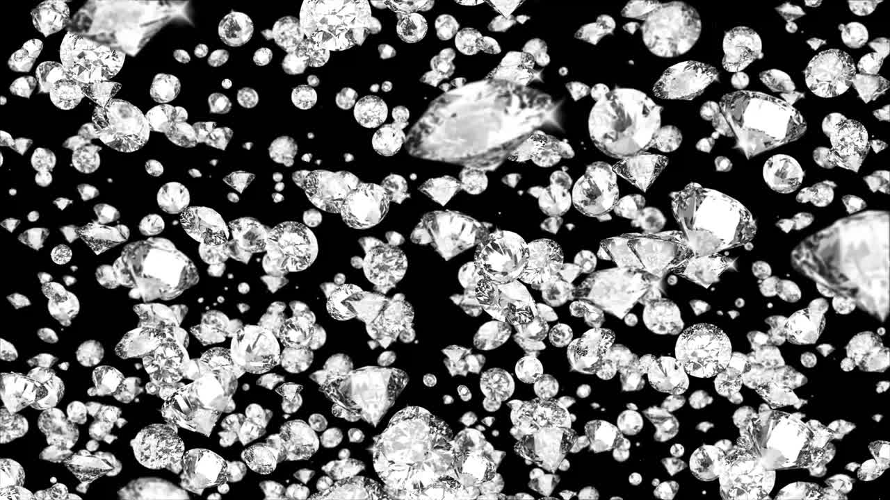 realistas diamantes brillantes lloviendo hacia abajo movimiento enfoque suave bucle de luz de fondo. pantalla verde