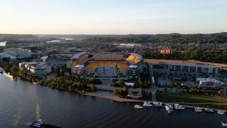aerial view around the heinz field stadium, pittsburgh, usa - circling, drone shot
