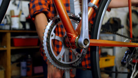 woman adjusting bicycle paddle 4k