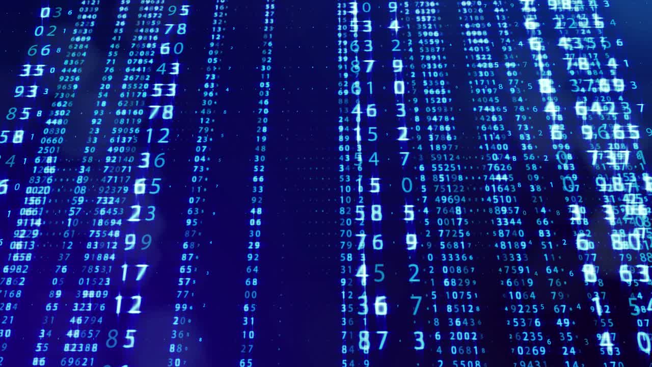 3d loop background, concept of digital data processing, calculation and visualization of computation. Counters of numbers in rows of lines on plane. Blue digital information bg with numbers. Sci-fi bg.