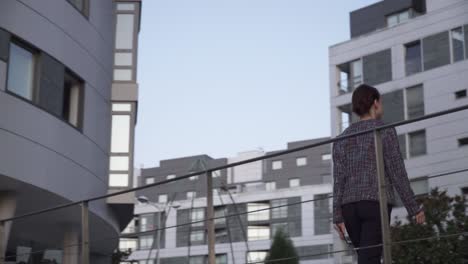 businesswoman climbing up street stairs