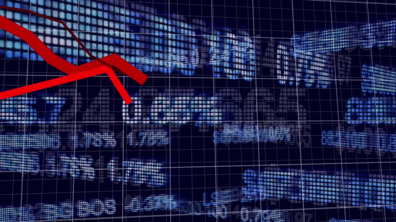 gráficos rojos sobre el procesamiento de datos del mercado de valores contra un fondo azul