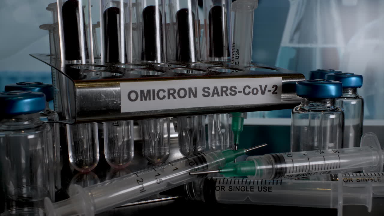 Omicron SARS-CoV-2 Test Tube Samples Being Removed From Rack.  Slow Zoom Out