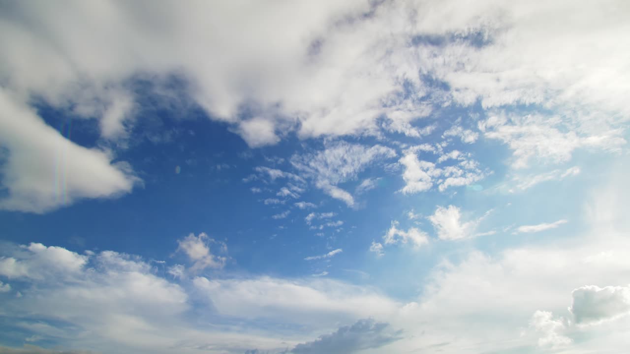 Wide angle of clear blue sky with clouds timelapse. Blue sky white Puffy fluffy Cumulus clouds nature.