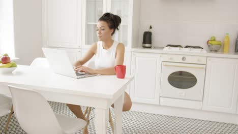 woman on computer at kitchen table