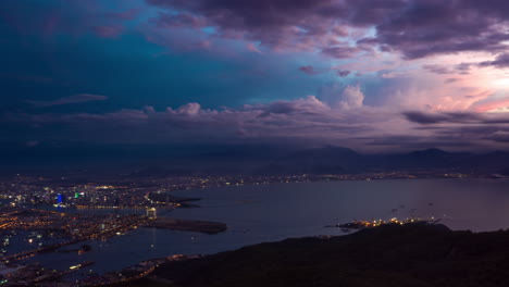 aerial hyper lapse of fast paced cityscape - day to night