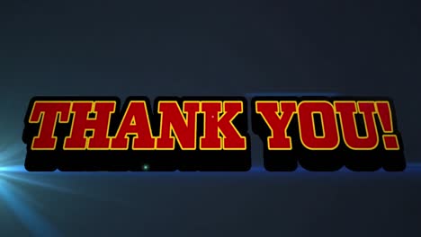 animation of thank you text banner and light spot against blue background