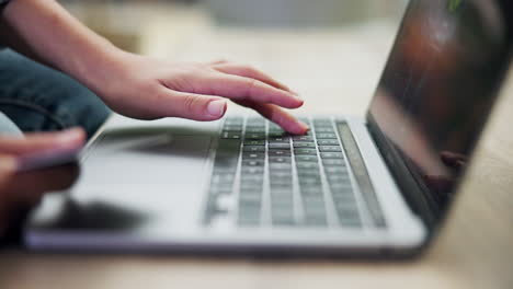 Person, laptop and hands typing with credit card