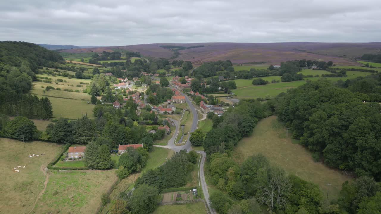 Hutton le Hole North York Moors - approaching from south - aerial drone sequence