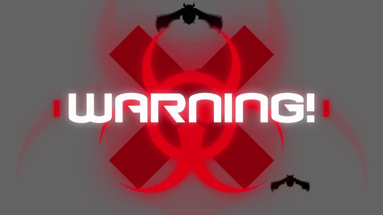 animación de la advertencia de texto de covid 19, sobre murciélagos, en gris