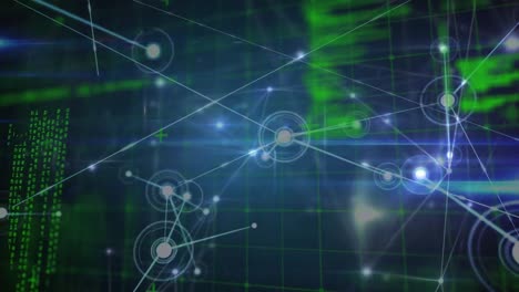 Animation-of-data-processing-and-network-of-connections-over-computer-circuit-board